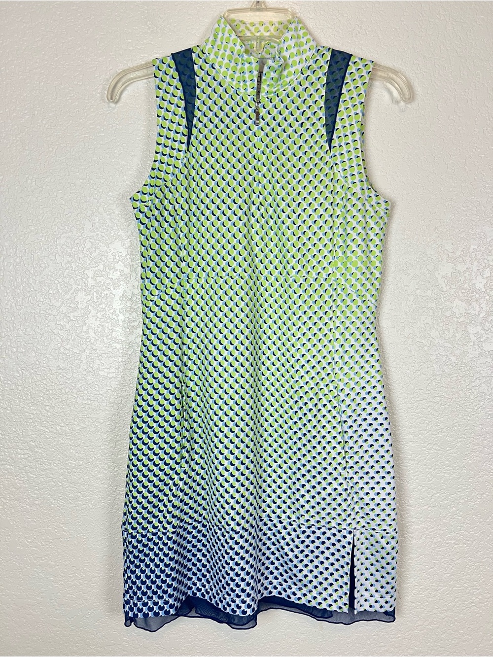 EP NY Sleeveless Golf Dress Green White Blue Print 3/4 Zip Collar Pockets XS